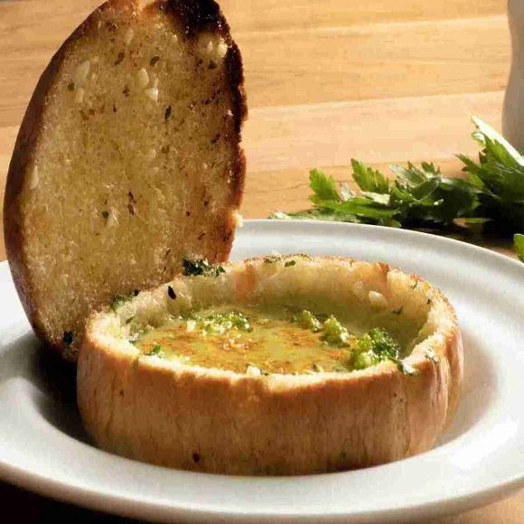 Broccoli Cheddar Soup in a Sourdough Bread Bowl